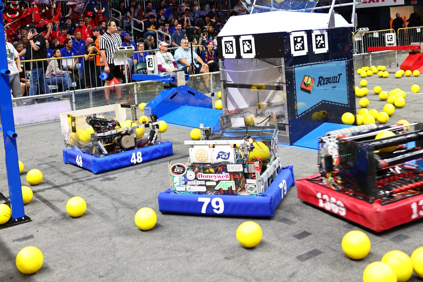 Team 79 Krunch's robot on the field during a match at the 2026 FIRST South Florida Regional